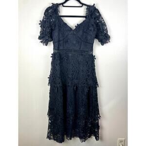 LEA black lace long dress boho goth artsy halloween women's sz L (fits like S)